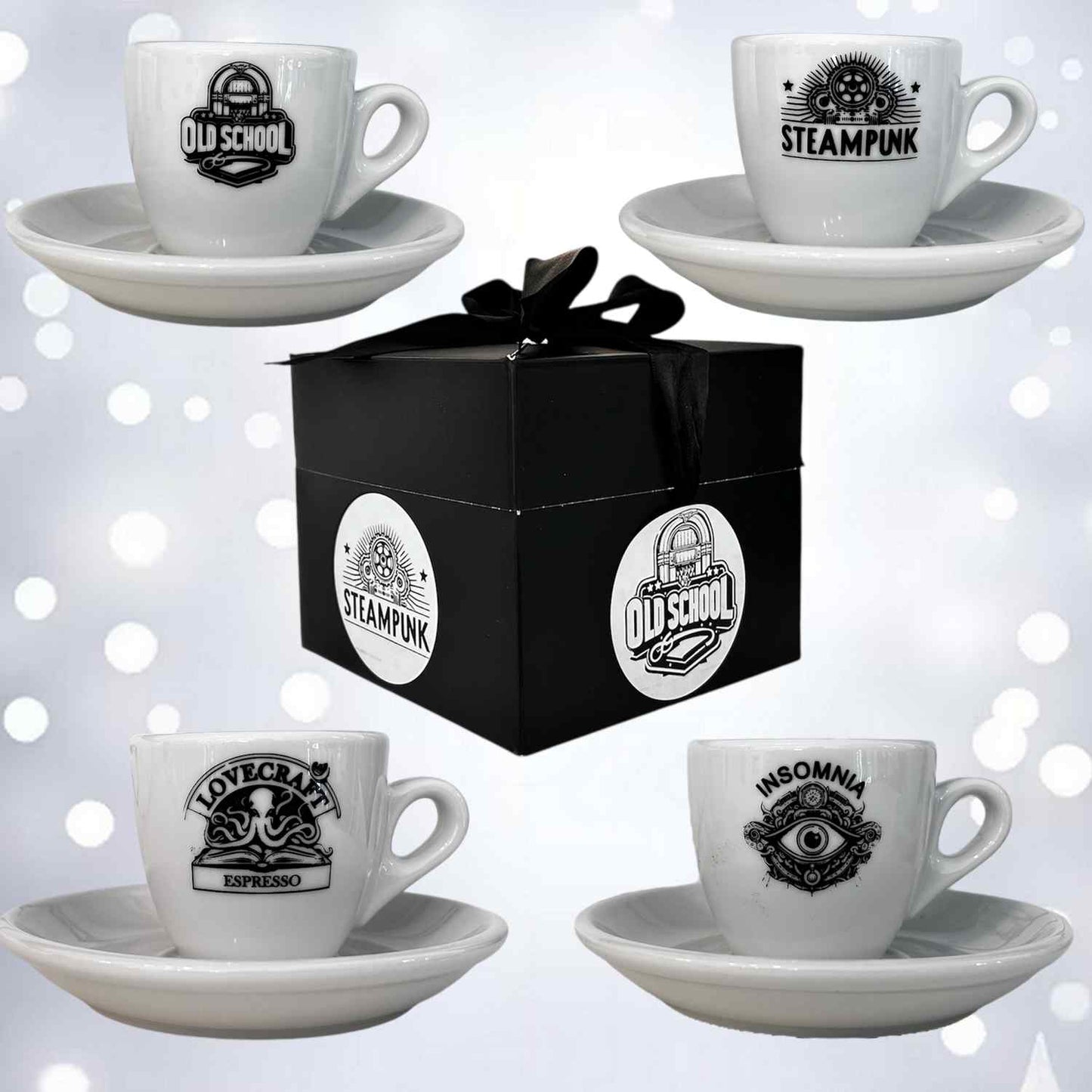 Limitiertes Espressotassen-Set mit Lapuzia Motiven in der Geschenkbox.